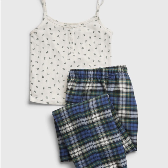 38) KIDS GAP Girls NEW PJ SET 100% Recycled Cami Red Flannel PJ Pajamas Size 8 - Picture 6 of 7